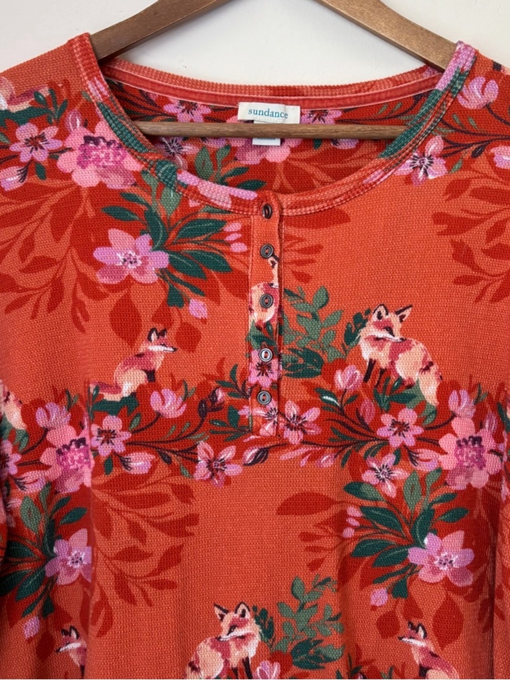 Sundance Fox Floral Henley Thermal Long Sleeve Top XL Autumn Boho - Picture 2 of 6
